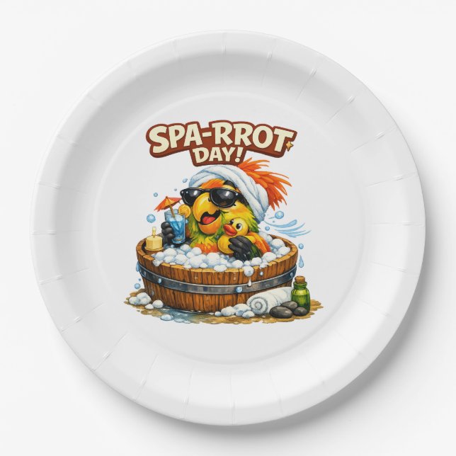 Prato De Papel Spa-rrrot Day Funny Parrot Spa Relax Design (Frente)