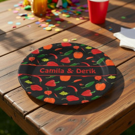 Prato De Papel Spicy Chili Pepper Pattern Personalized Party