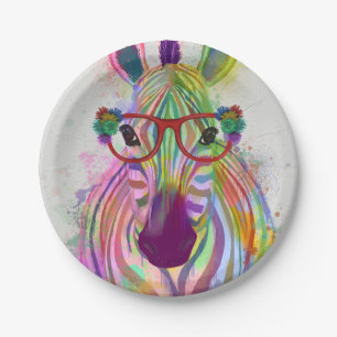 Prato De Papel Splash de Zebra Rainbow