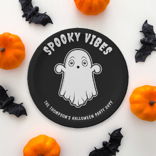 Prato De Papel Spookes Vibes Cute Ghost Halloween Preto e Branco