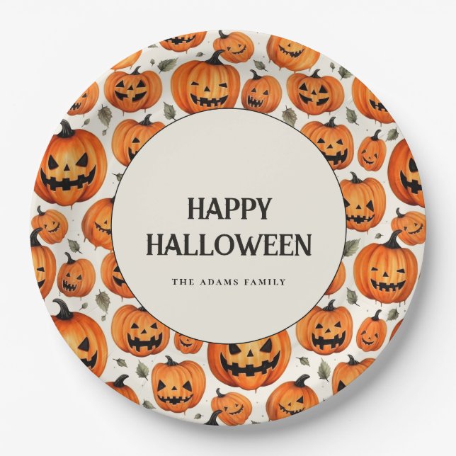 Prato De Papel "Spookie", "Pumpkins" e "Fall Leaves Halloween" (Frente)