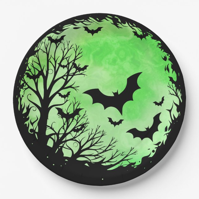 Prato De Papel Spooky Bat Moon Green (Frente)