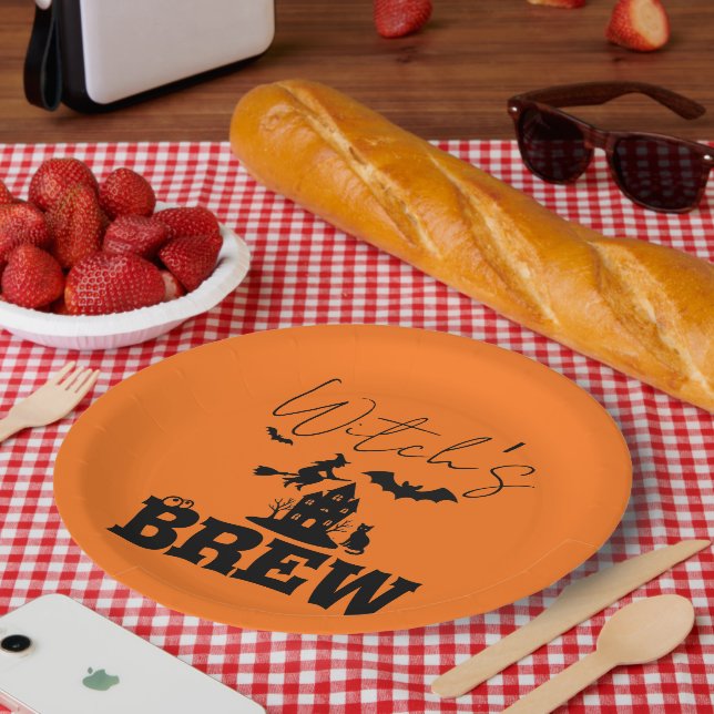 Prato De Papel Spooky Haunted House & Witch Silhouette | (Piquenique)