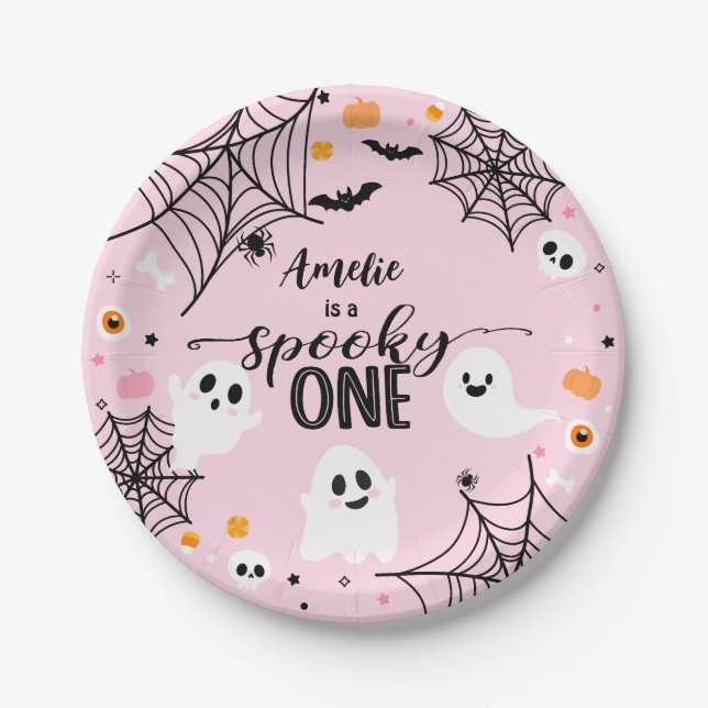 Prato De Papel Spooky One Pink Halloween Ghost (Frente)