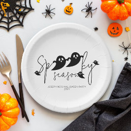 Prato De Papel Spooky Season Black Fantasmas Personalizados Hallo