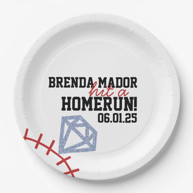 Prato De Papel Sports Baseball Homerun Glitter Bridal Shower  (Frente)