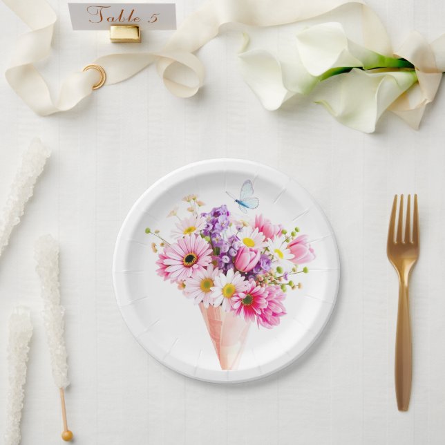 Prato De Papel Spring Blossom Bouquet with Butterfly (Casamento)