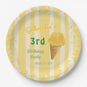 Prato De Papel Sprinkle de Sorvete Amarelo Festa de Aniversário d