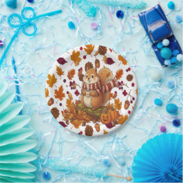 Prato De Papel Squirrel Autumn and Pumpkin