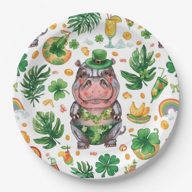 Prato De Papel St. Patrick’s Day Glam Hippo Bikini  (Frente)