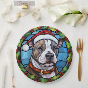 Prato De Papel Staffordshire Bull Terrier Vidro Pintado Natal