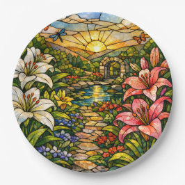 Prato De Papel Stain Glass Lilies and Sunshine