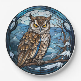Prato De Papel Stained Glass Owl