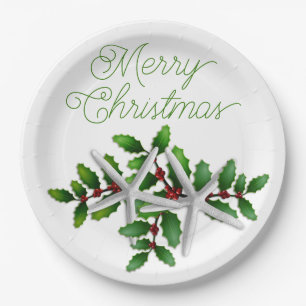 Prato De Papel Starfish Merry Christmas Party Paper Plates