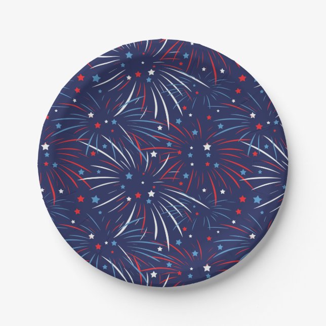 Prato De Papel Stars Red White Blue Fireworks (Frente)