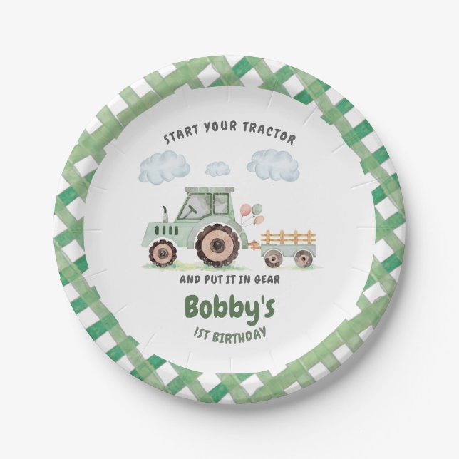 Prato De Papel Start Your Tractor 1st Birthday (Frente)