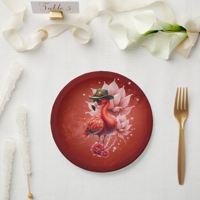 Prato De Papel Steampunk Flamingo - Trabalho de arte Digital Fant (Casamento)