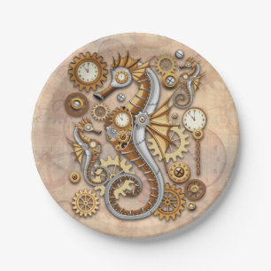 Prato De Papel Steampunk Seahorse Vintage Surreal Art