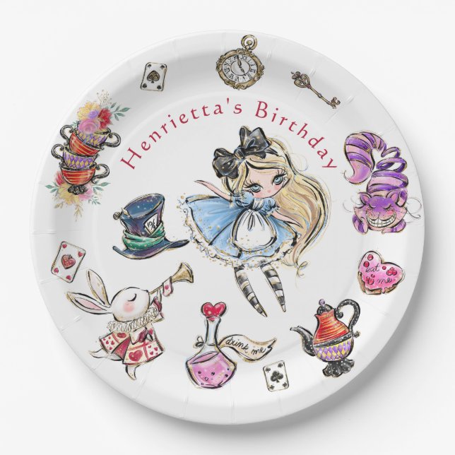 Prato De Papel Storybook Alice Birthday Celebration Plates (Frente)