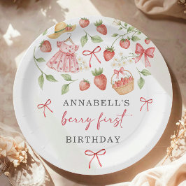 Prato De Papel Strawberry 1st Birthday Invite First Berry Sweet