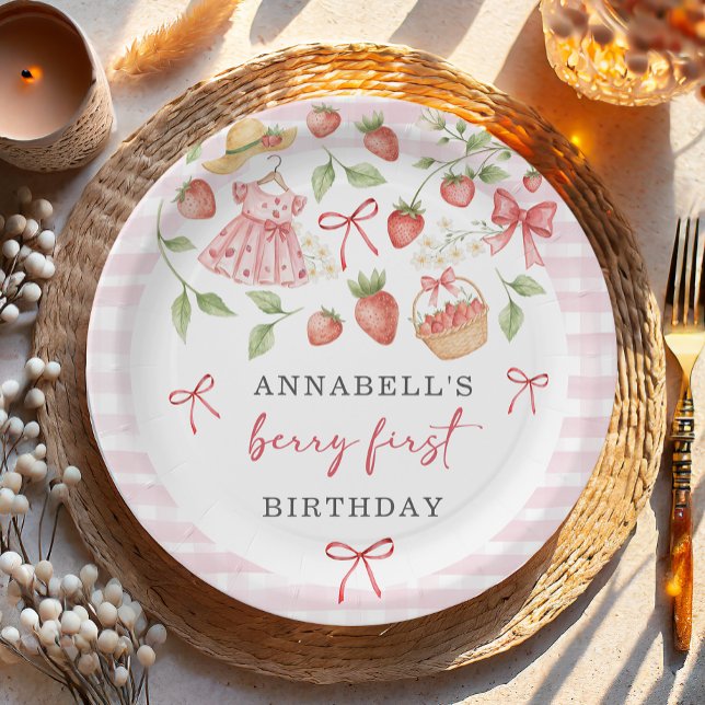 Prato De Papel Strawberry 1st Birthday Invite First Berry Sweet (Criador carregado)