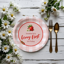 Prato De Papel Strawberry Berry First Birday Paper Plate