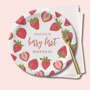 Prato De Papel Strawberry Berry First Girls Personalizou Aniversá