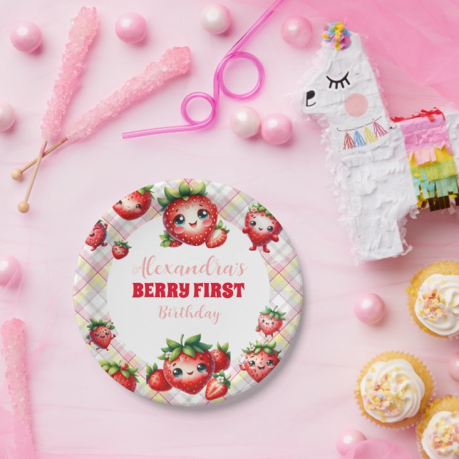Prato De Papel Strawberry Berry Primeiro Aniversário (Festa)