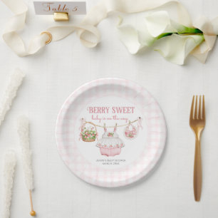 Prato De Papel Strawberry Berry Sweet Modern Baby Girl Chá