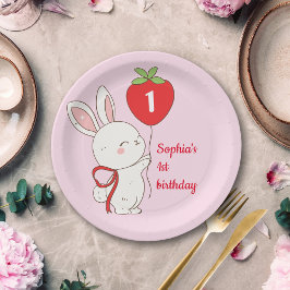 Prato De Papel Strawberry Bunny Birthday