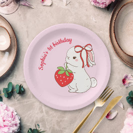 Prato De Papel Strawberry Bunny Pink Birthday