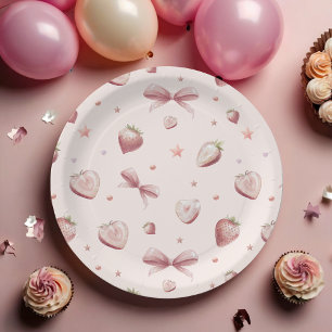 Prato De Papel Strawberry Hearts Love Ribbon Stars