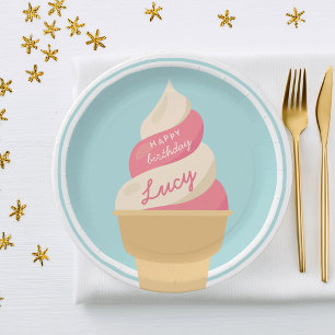 Prato De Papel Strawberry Vanilla Sorvete Aniversário de criança