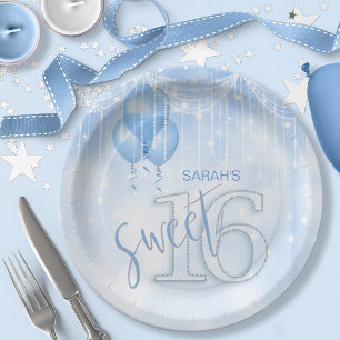 Prato De Papel String Lights & Balloons Sweet 16 Lt. Blue ID473