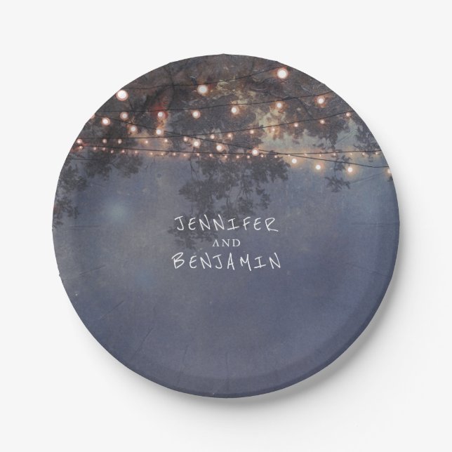 Prato De Papel String Lights Tree Branches Rustic Wedes (Frente)