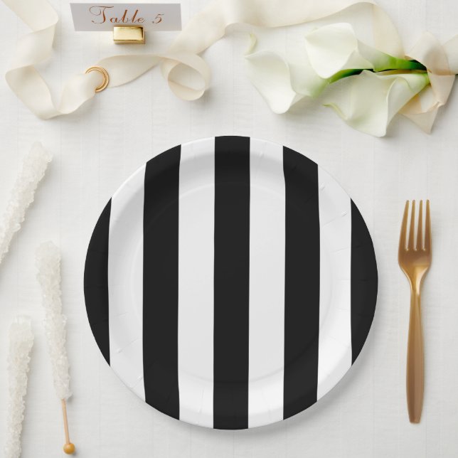 Prato De Papel Stripes Negras e Brancas, Padrões Strike, Linhas (Casamento)