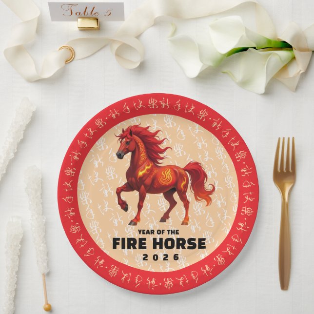 Prato De Papel Stunning Chinese Year of the Fire Horse 2026 (Casamento)