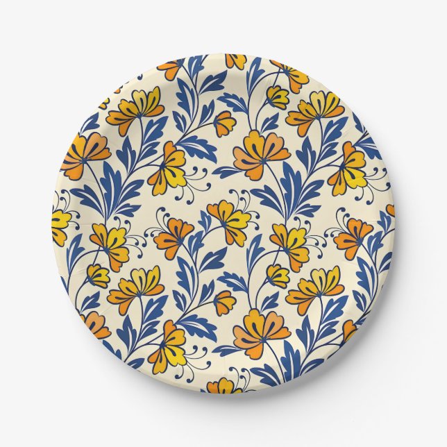 Prato De Papel Stunning Seamless Pattern of Flowers and Leaves (Frente)