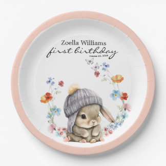 Prato De Papel Stylish Cute Bunny Colorful Flower Party Plate