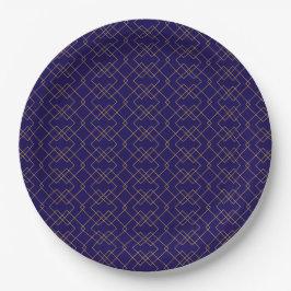 Prato De Papel Stylish Gold Geometric Box Design Dark Blue Round