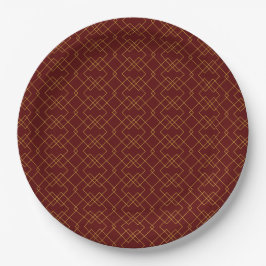 Prato De Papel Stylish Gold Geometric Box Design Maroon Round