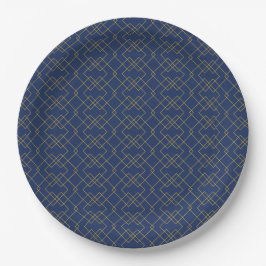 Prato De Papel Stylish Gold Geometric Box Design Navy Round