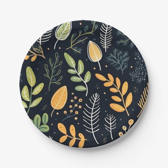 Prato De Papel Stylish Green and Yellow Foliage Pattern  (Frente)