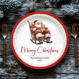 Prato De Papel Stylish Santa Claus Rustic Vintage Christmas Plate