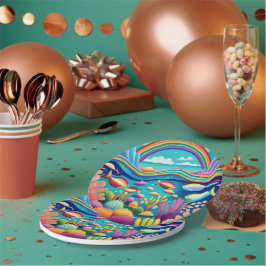 Prato De Papel Submarino Colorido sob o arco-íris