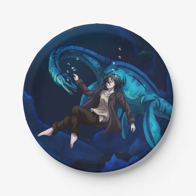 Prato De Papel Submarino com Plesiossauro (Frente)