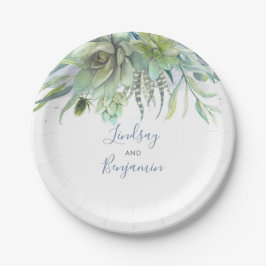Prato De Papel Succulents Greenery Dusty Blue Wedding