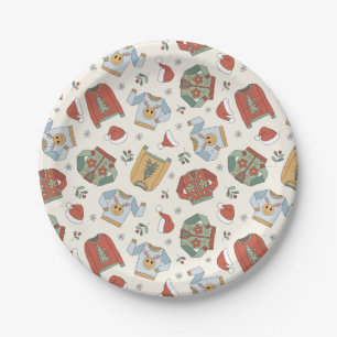 Prato De Papel Suéteres de Natal Festivos e Padrão de Chapéus