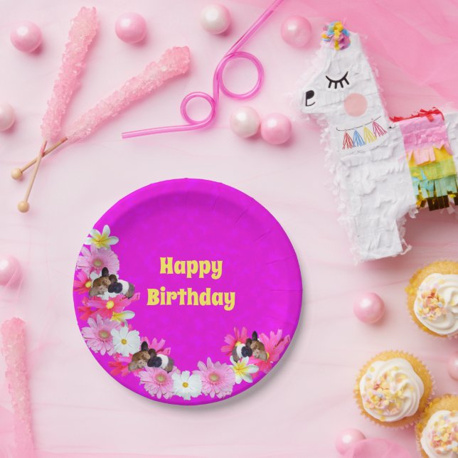 Prato De Papel Suínos E Flores Rosa, Placas De Papel (Festa)