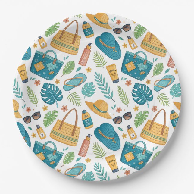 Prato De Papel Summer Beach Essentials Pattern (1) (Frente)
